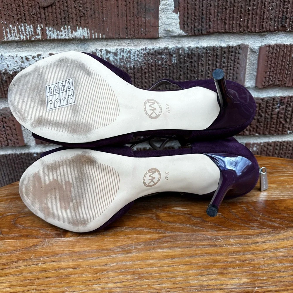 Michael Michael Kors Women’s 8.5 Chantelle Heel Stiletto Purple Velour Sandals - Picture 10 of 12